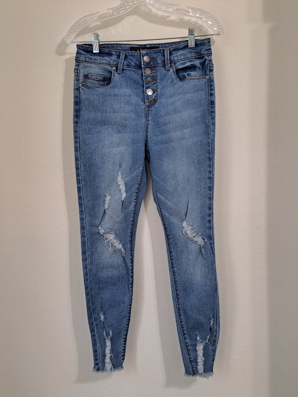 Indigo Rein Juniors Distressed Skinny Mid Wash Jeans Size 9 W28/L27